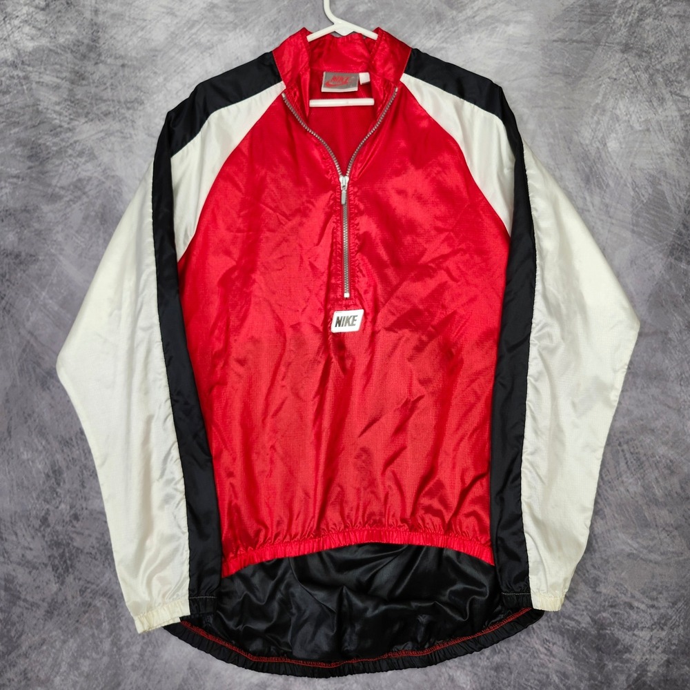 Vintage 80s 90s Nike Cycling Half Zip Windbreaker Jacket XL Red Grey Tag